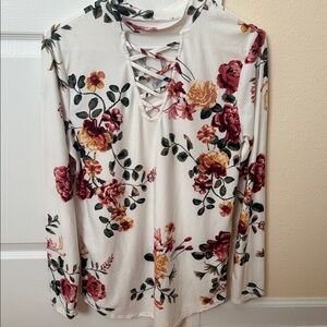 Floral Lace-Up Long Sleeve Top